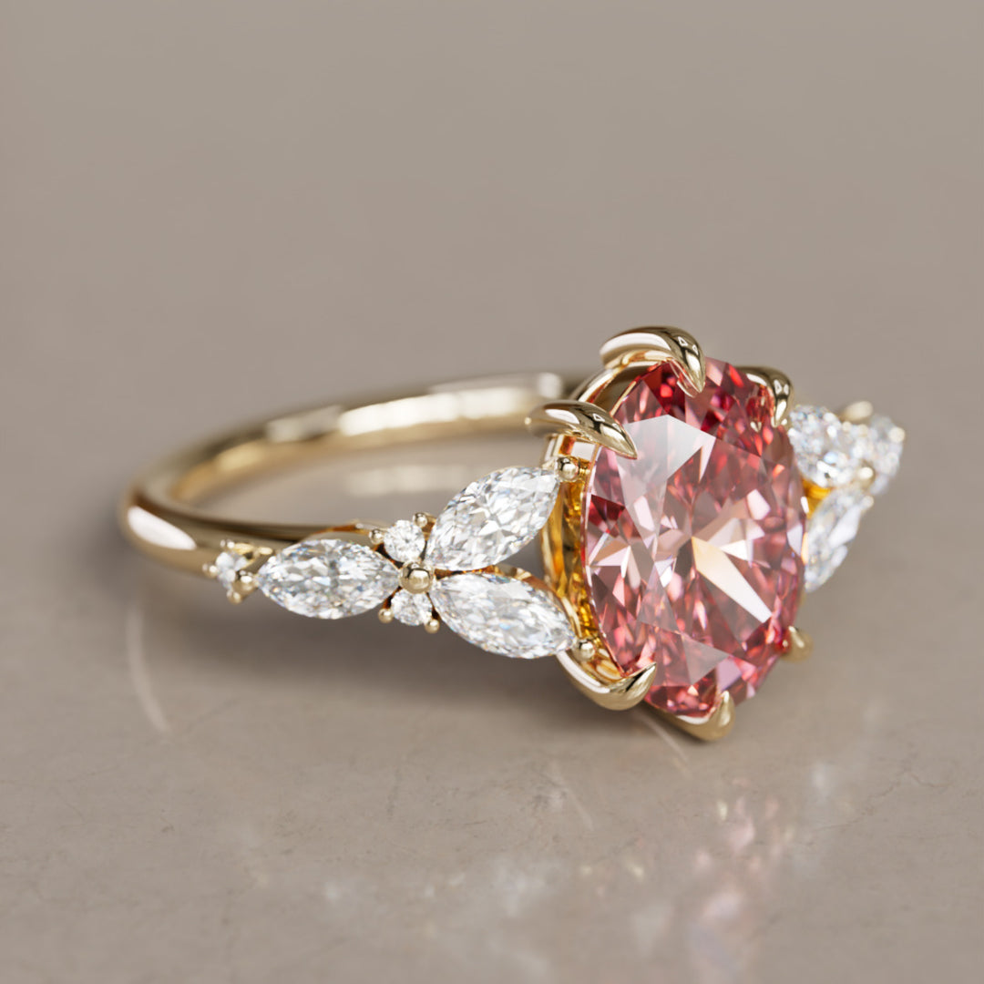 Orchid Oval Pink Lab Diamond Engagement Flower Ring Nature Inspired By Valley Rose