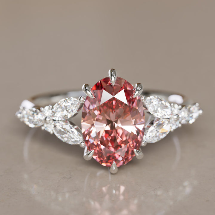 Orchid Oval Pink Lab Diamond Engagement Flower Ring Nature Inspired By Valley Rose