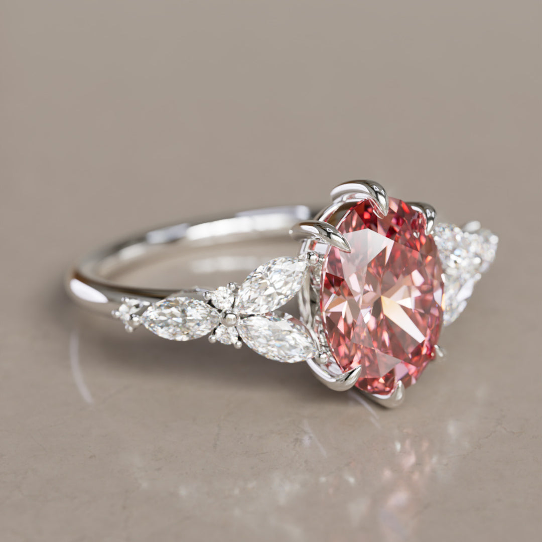 Orchid Oval Pink Lab Diamond Engagement Flower Ring Nature Inspired By Valley Rose