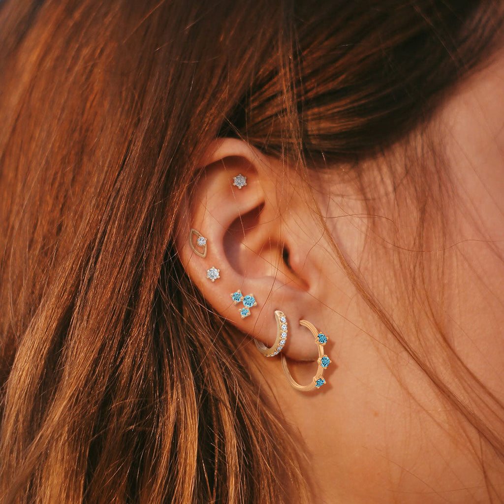 Aquamarine Gold 3 Stone Hoops, Orion's Belt Constellation By Valley Rose Ethical Jewelry