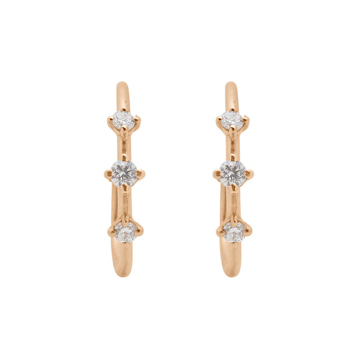 Diamond Gold 3 Stone Hoops, Orion's Belt Constellation Lab Diamond By Valley Rose Ethical Jewelry