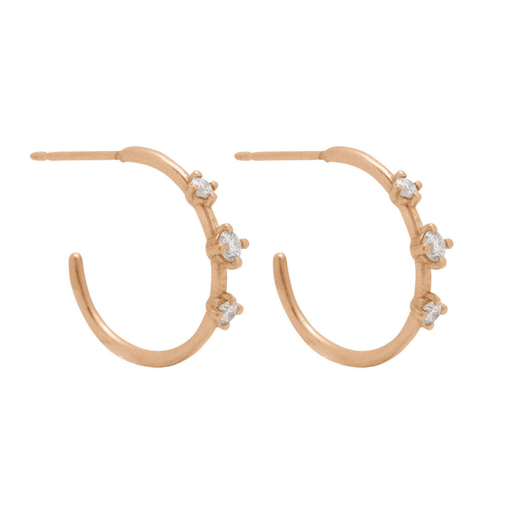Diamond Gold 3 Stone Hoops, Orion's Belt Constellation Lab Diamond By Valley Rose Ethical Jewelry