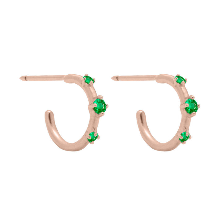Emerald Gold 3 Stone Mini Huggie Hoops, Orion's Belt Constellation By Valley Rose Ethical Jewelry