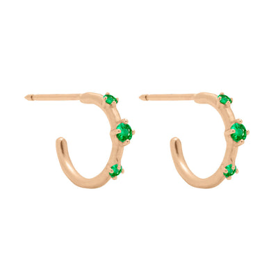 Emerald Gold 3 Stone Mini Huggie Hoops, Orion's Belt Constellation By Valley Rose Ethical Jewelry