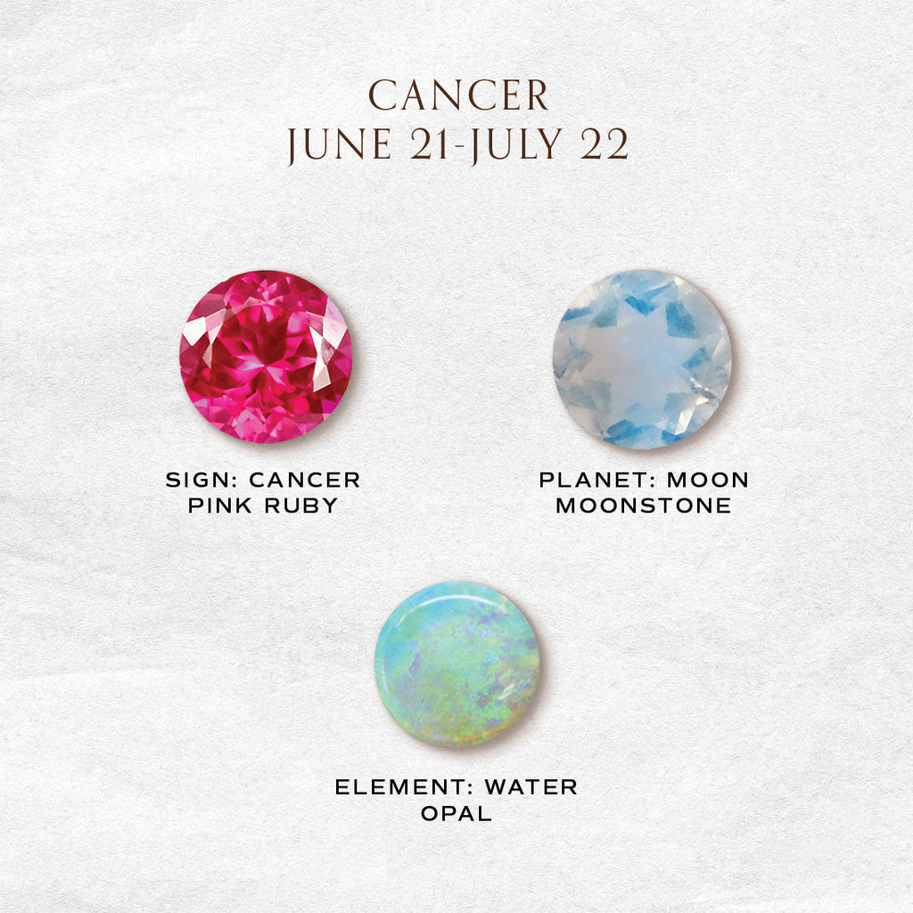 Cancer Zodiac 3 Stone Gold Stacking Ring, Orion's Belt Constellation with Ruby, Opal & Moonstone By Valley Rose Ethical Jewelry