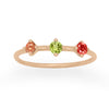 Leo Zodiac 3 Stone Gold Stacking Ring, Orion's Belt Constellation with Peridot, Sunstone & Garnet By Valley Rose Ethical Jewelry