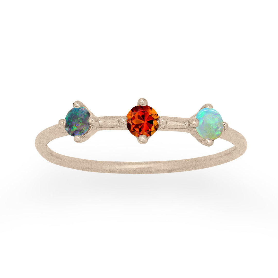 Scorpio Zodiac 3 Stone Gold Stacking Ring, Orion's Belt Constellation with Citrine & Opal By Valley Rose Ethical Jewelry