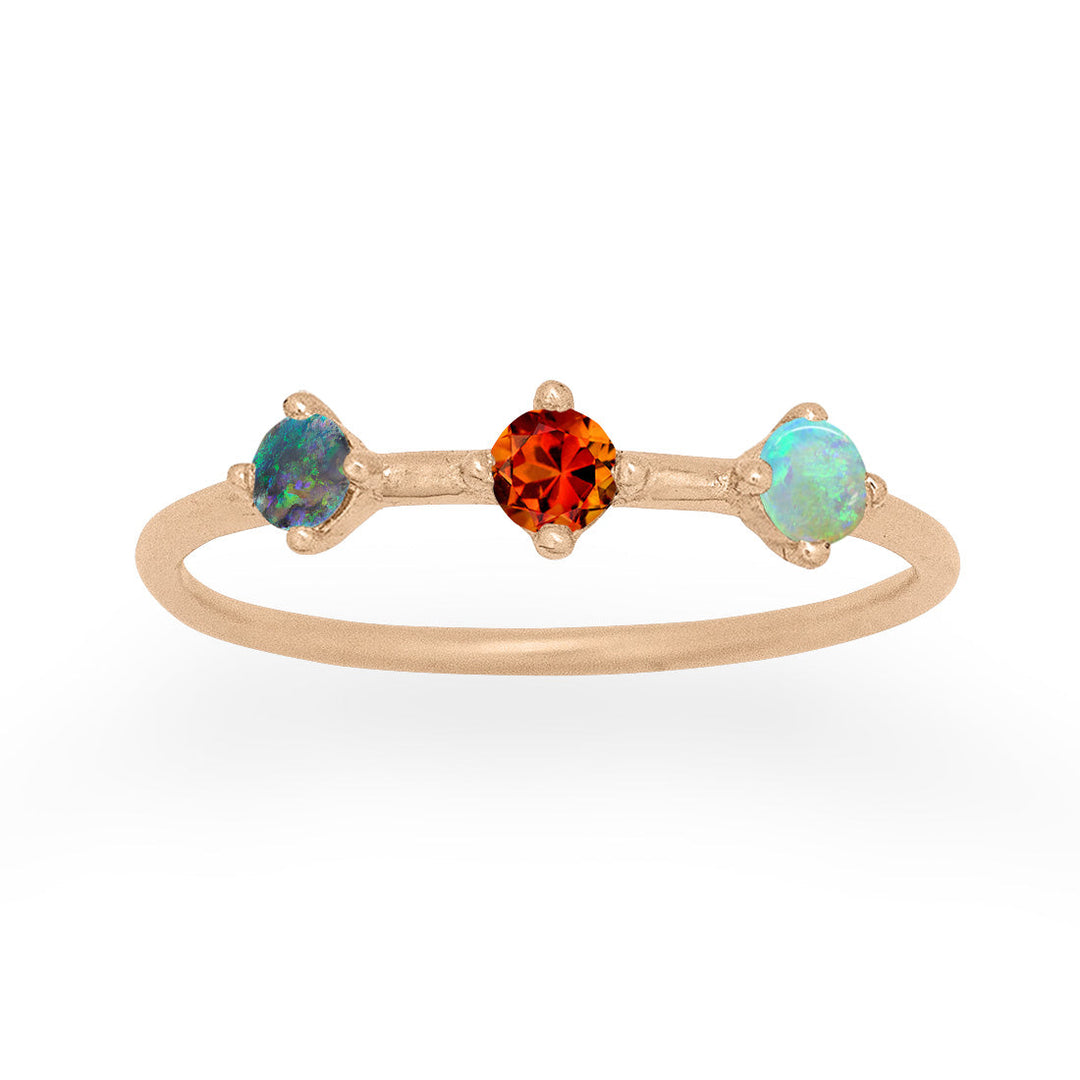Scorpio Zodiac 3 Stone Gold Stacking Ring, Orion's Belt Constellation with Citrine & Opal By Valley Rose Ethical Jewelry