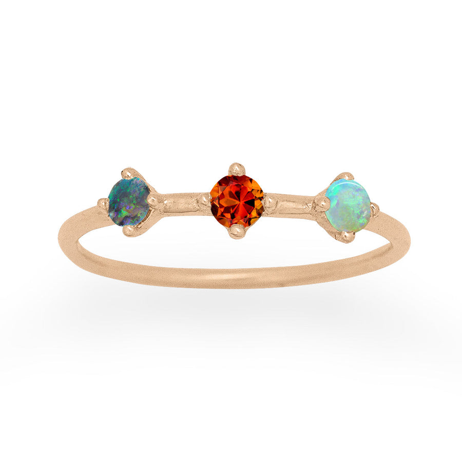 Scorpio Zodiac 3 Stone Gold Stacking Ring, Orion's Belt Constellation with Citrine & Opal By Valley Rose Ethical Jewelry