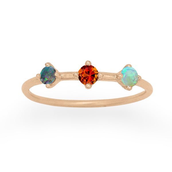 Scorpio Zodiac 3 Stone Gold Stacking Ring, Orion's Belt Constellation with Citrine & Opal By Valley Rose Ethical Jewelry
