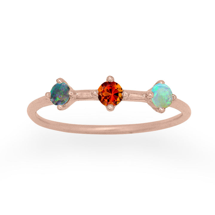 Scorpio Zodiac 3 Stone Gold Stacking Ring, Orion's Belt Constellation with Citrine & Opal By Valley Rose Ethical Jewelry