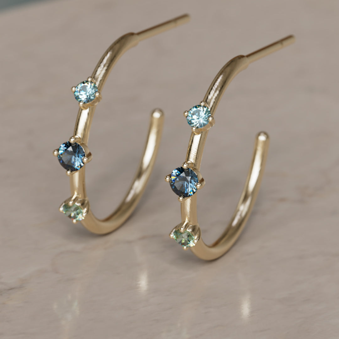 Kolczyki koła Orion's Belt, ombre niebieskie (gotowe do wysyłki)