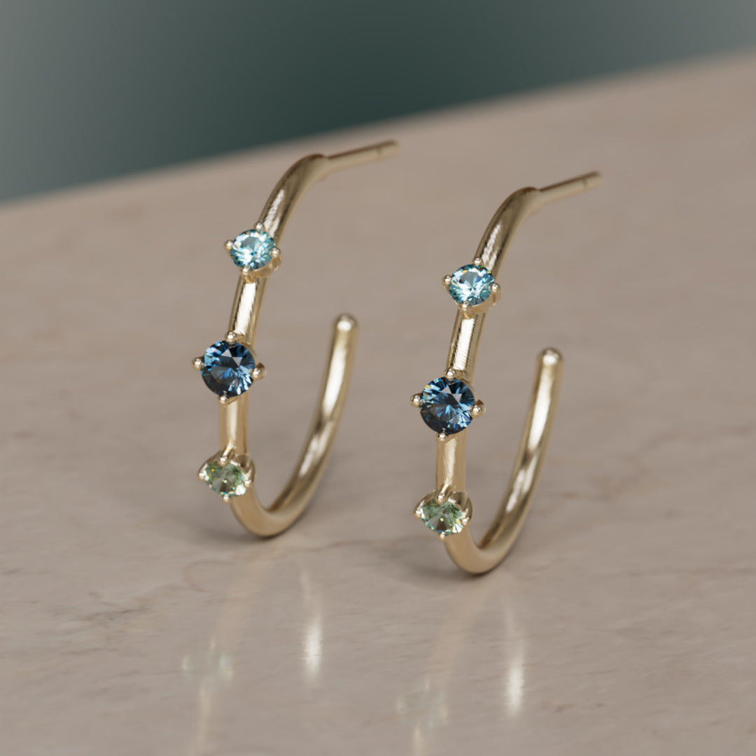 Kolczyki koła Orion's Belt, ombre niebieskie (gotowe do wysyłki)