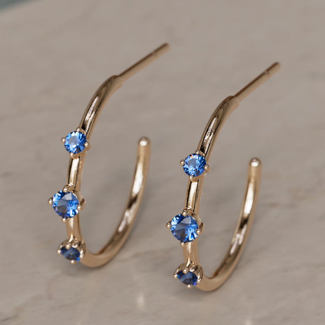 Orion's Belt Hoops, Blue Sapphire