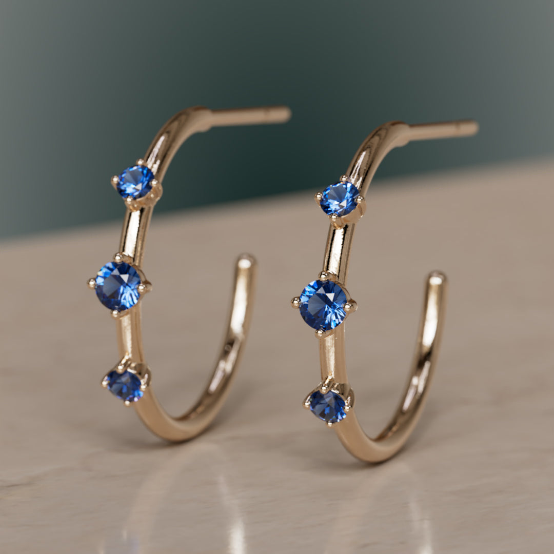 Orion's Belt Hoops, Blue Sapphire