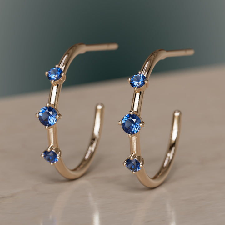 Orion's Belt Hoops, Blue Sapphire