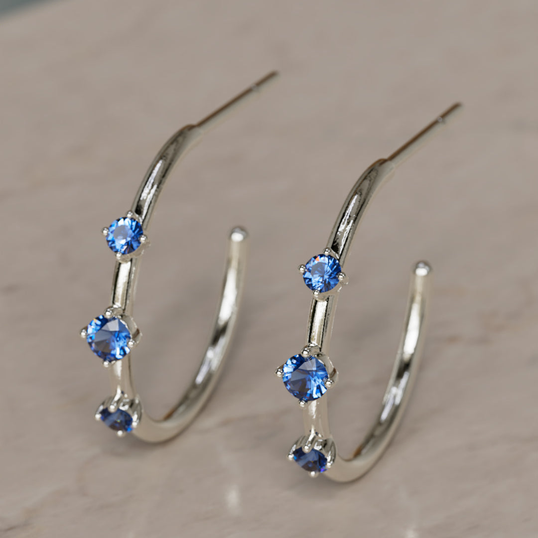 Orion's Belt Hoops, Blue Sapphire
