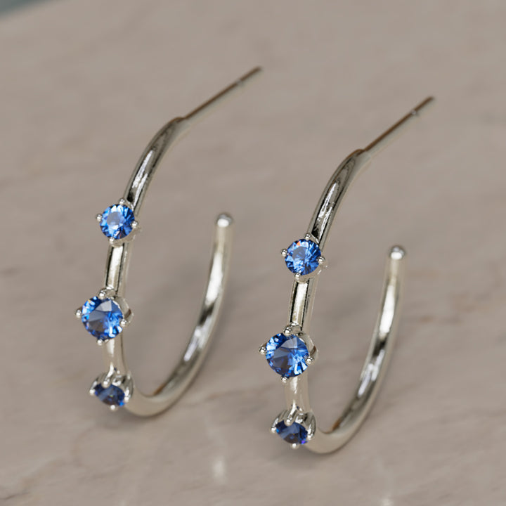 Orion's Belt Hoops, Blue Sapphire