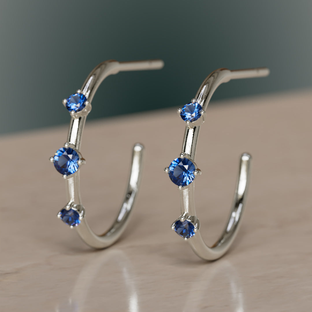 Orion's Belt Hoops, Blue Sapphire