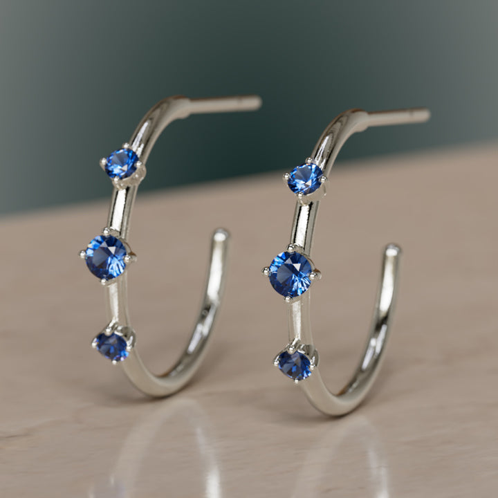 Orion's Belt Hoops, Blue Sapphire