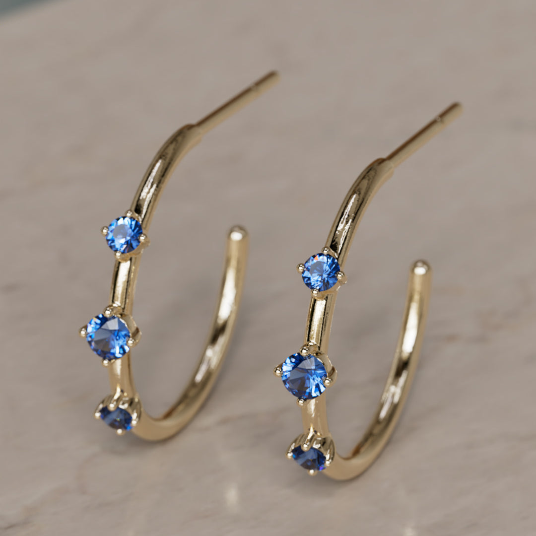 Orion's Belt Hoops, Blue Sapphire