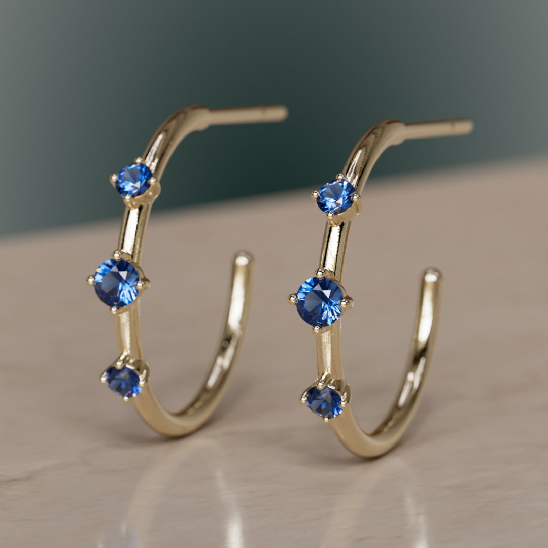 Orion's Belt Hoops, Blue Sapphire