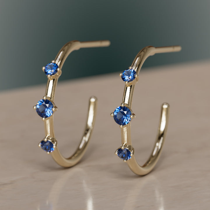 Orion's Belt Hoops, Blue Sapphire