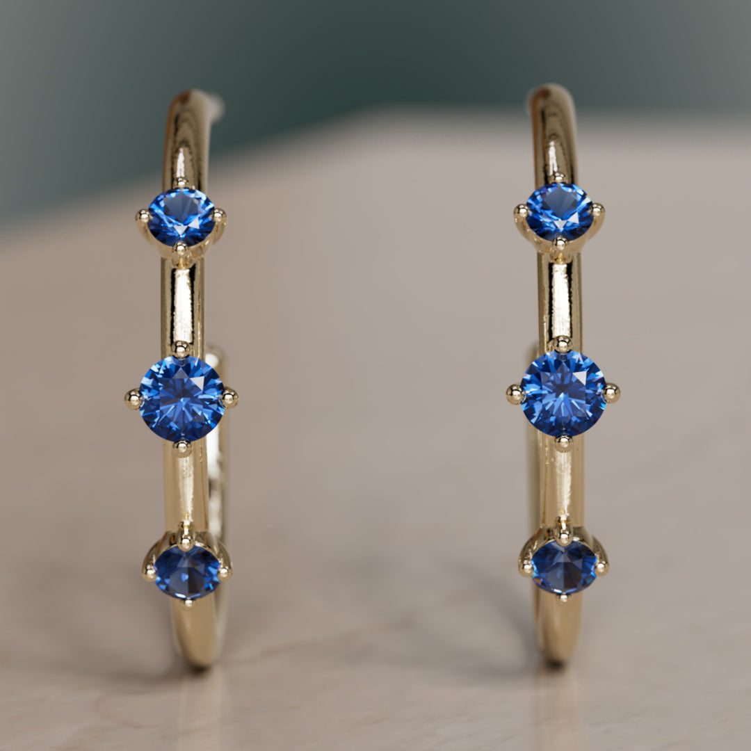 Orion's Belt Hoops, Blue Sapphire