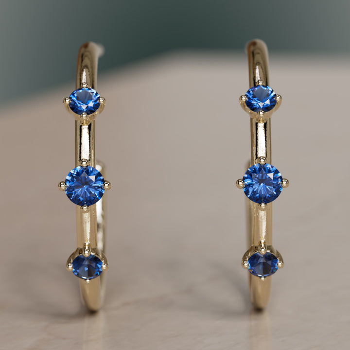 Orion's Belt Hoops, Blue Sapphire