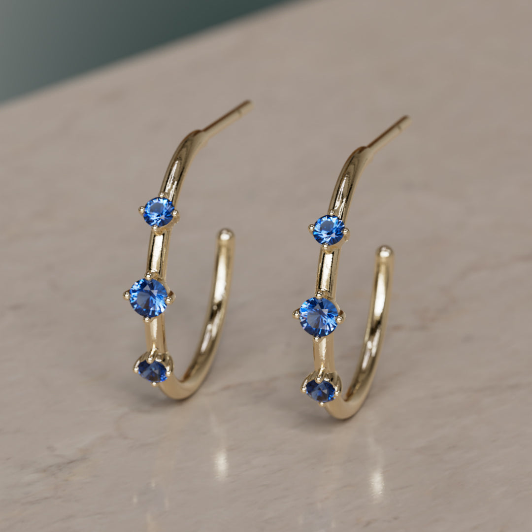 Orion's Belt Hoops, Blue Sapphire