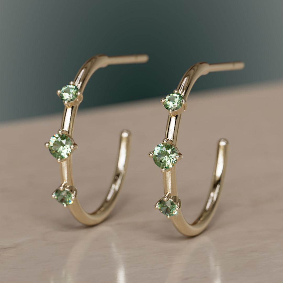 Orion's Bælte Øreringe, Grøn Safir