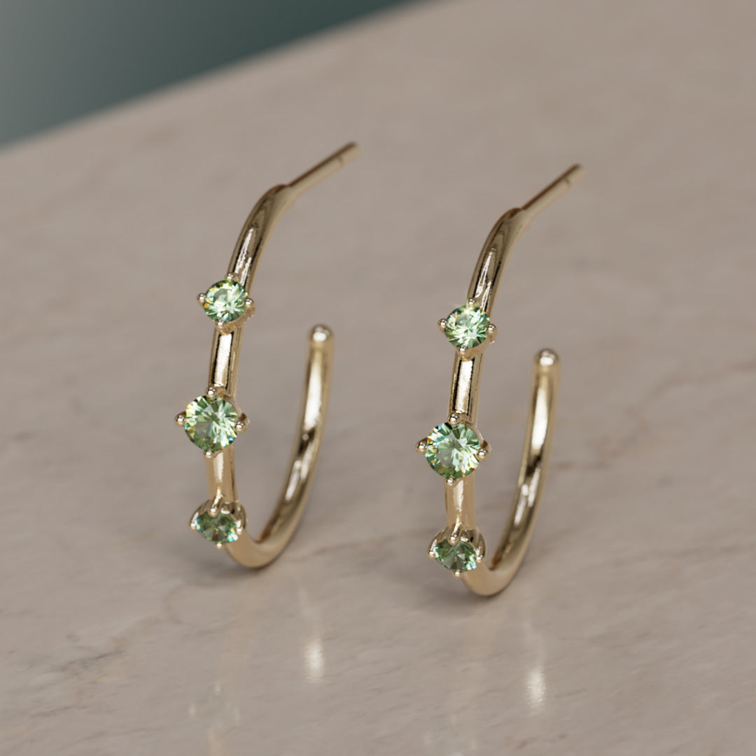 Orion's Bælte Øreringe, Grøn Safir