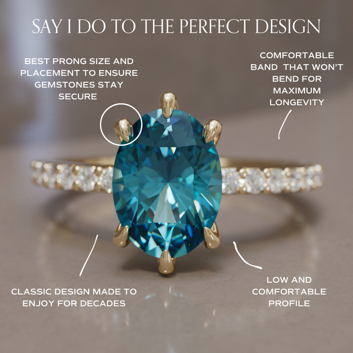 Oval Blue Sapphire Engagement Ring Solitaire with Tiny Diamonds By Valley Rose