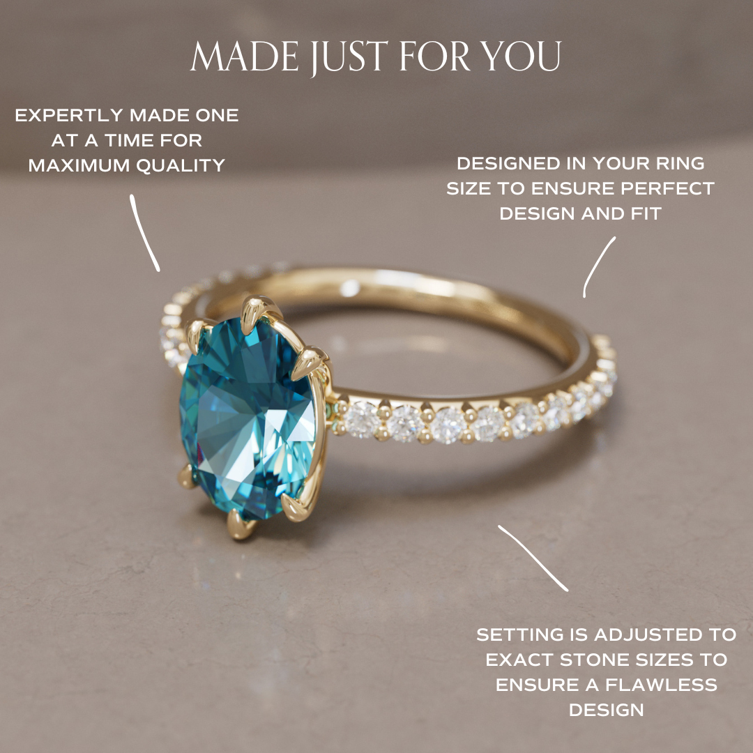Oval Blue Sapphire Engagement Ring Solitaire with Tiny Diamonds By Valley Rose