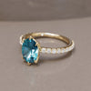 Oval Blue Sapphire Engagement Ring Solitaire with Tiny Diamonds By Valley Rose