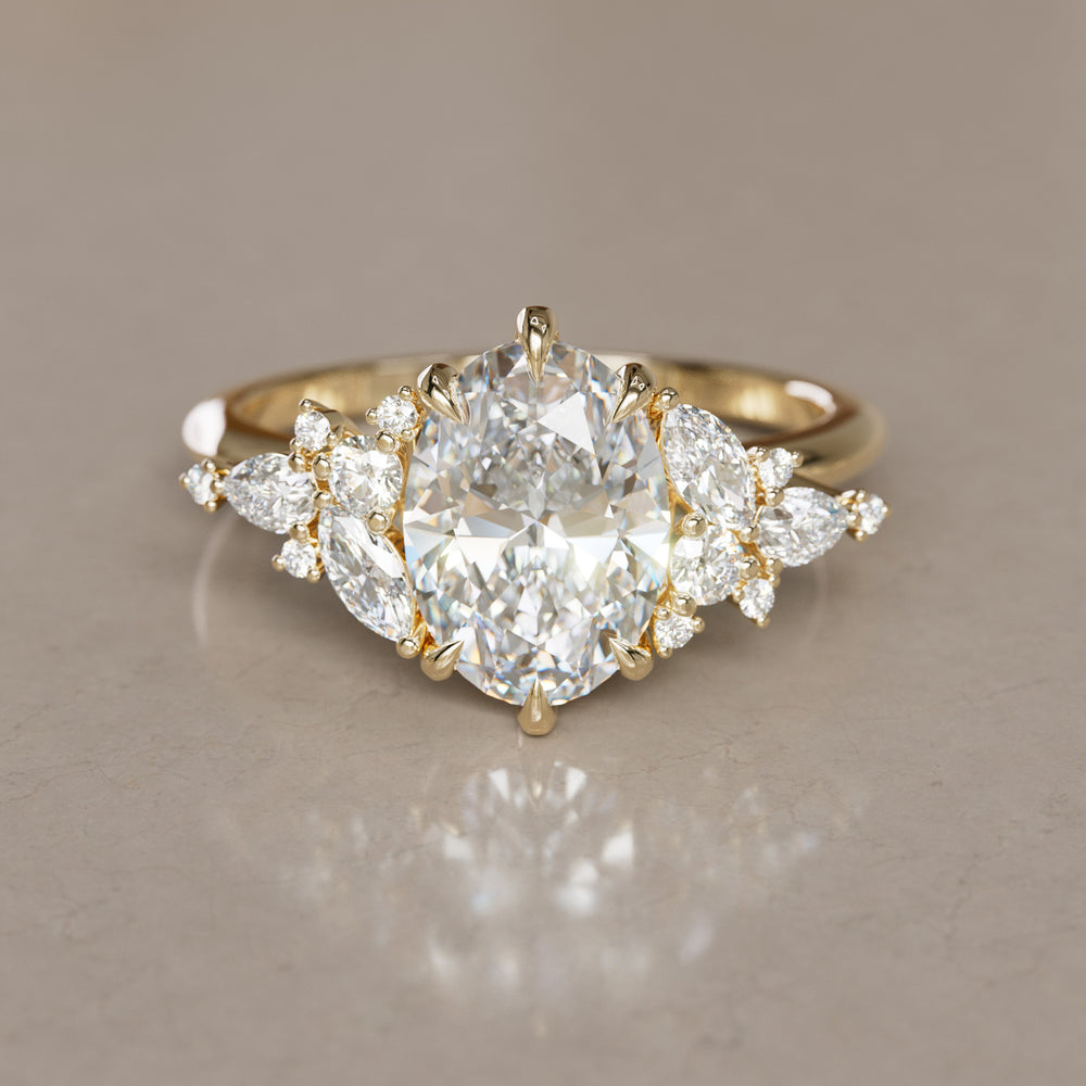 Oval Cut Diamond Unique Engagement Ring Nature Flower Inspired By Valley Rose