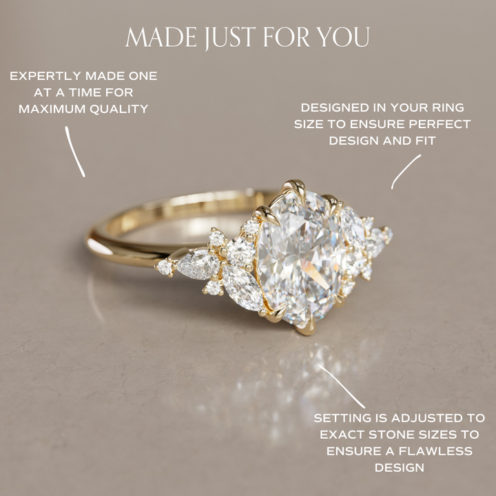 Oval Cut Diamond Unique Engagement Ring Nature Flower Inspired By Valley Rose