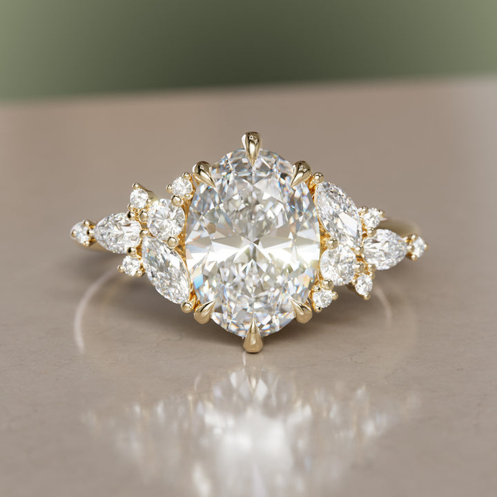 Oval Cut Diamond Unique Engagement Ring Nature Flower Inspired By Valley Rose