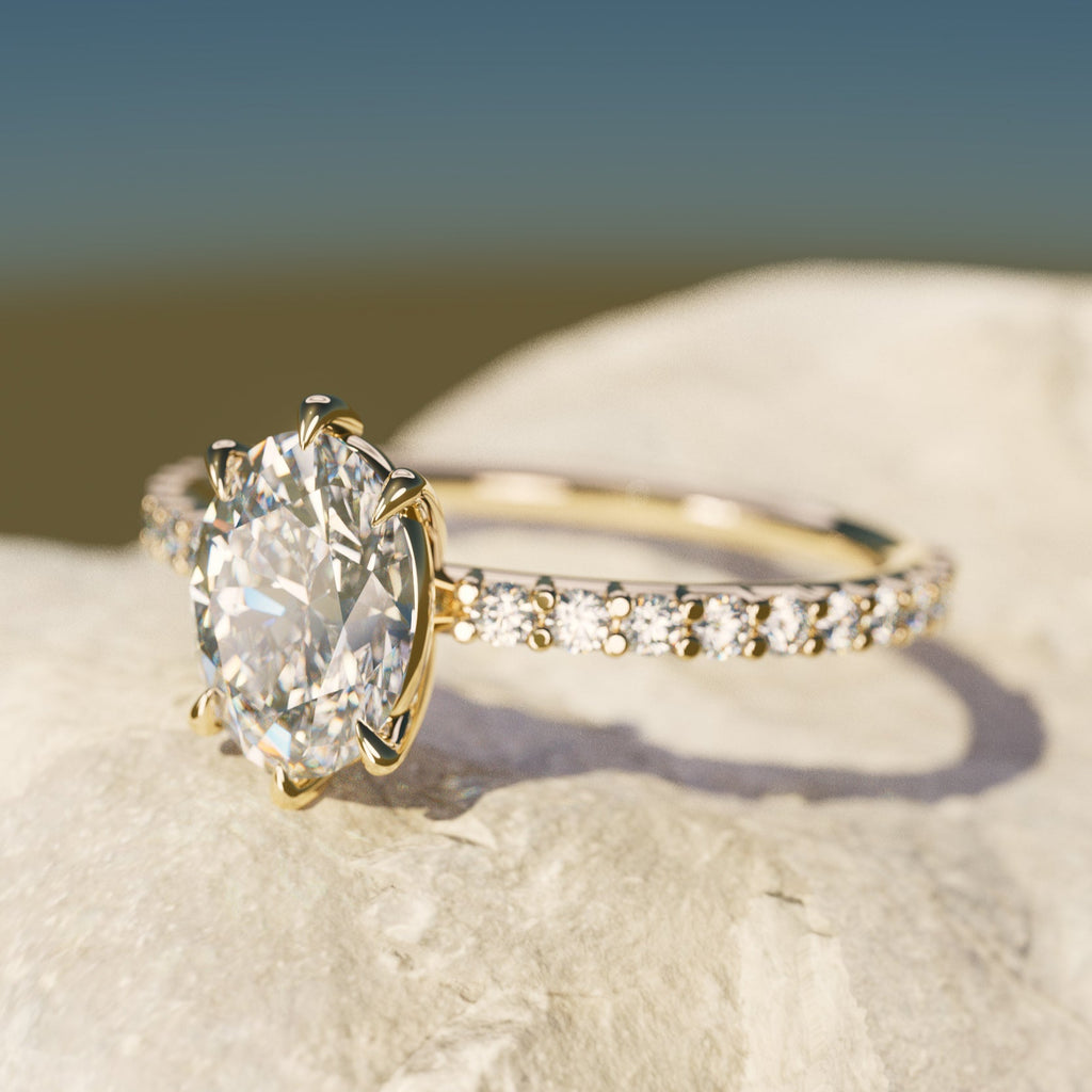 Oval Engagement Ring with Pavé Band and Diamonds By Valley Rose