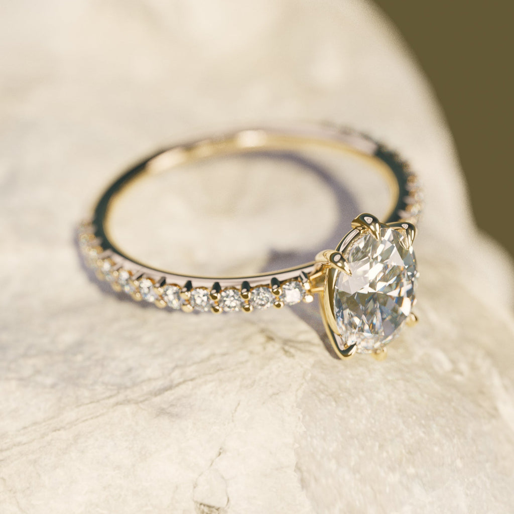 Oval Engagement Ring with Pavé Band and Diamonds By Valley Rose