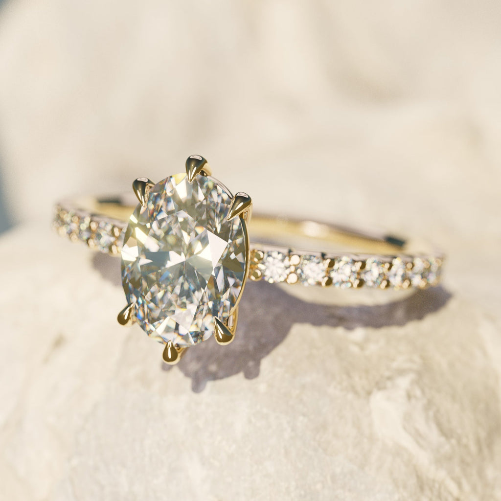 Oval Engagement Ring with Pavé Band and Diamonds By Valley Rose