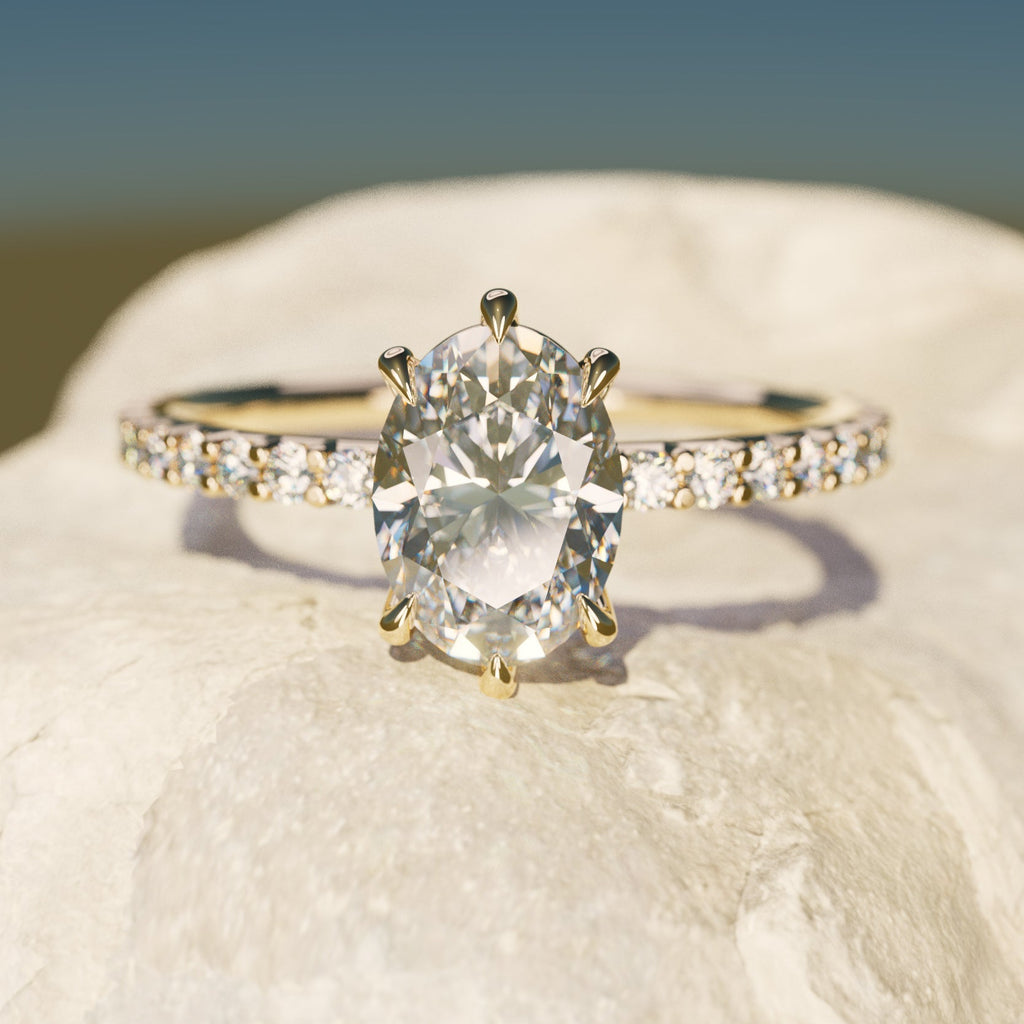 Oval Engagement Ring with Pavé Band and Diamonds By Valley Rose