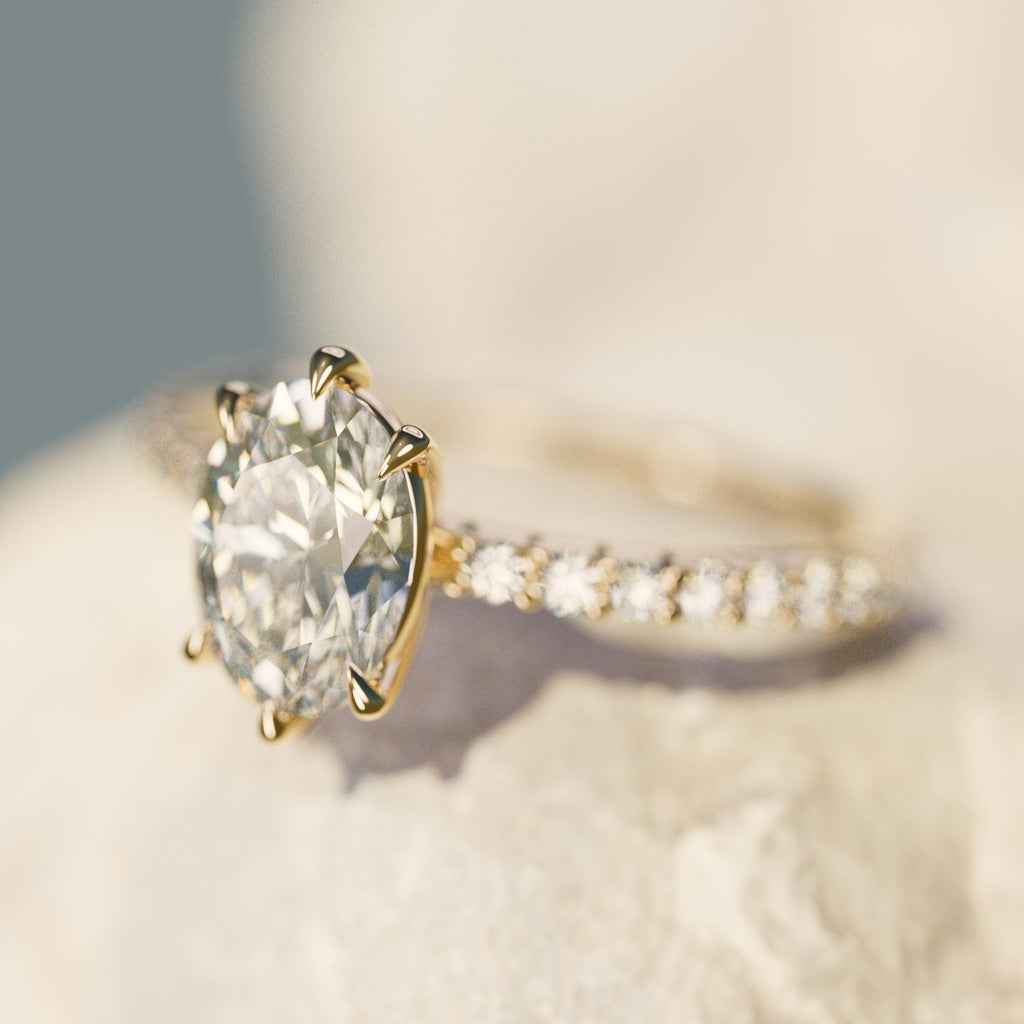 Oval Engagement Ring with Pavé Band and Diamonds By Valley Rose