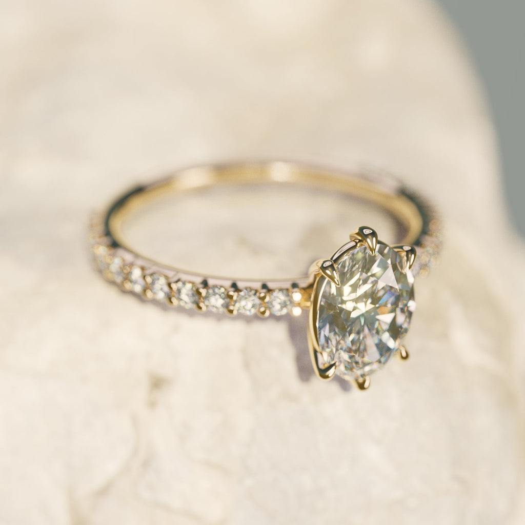 Oval Engagement Ring with Pavé Band and Diamonds By Valley Rose