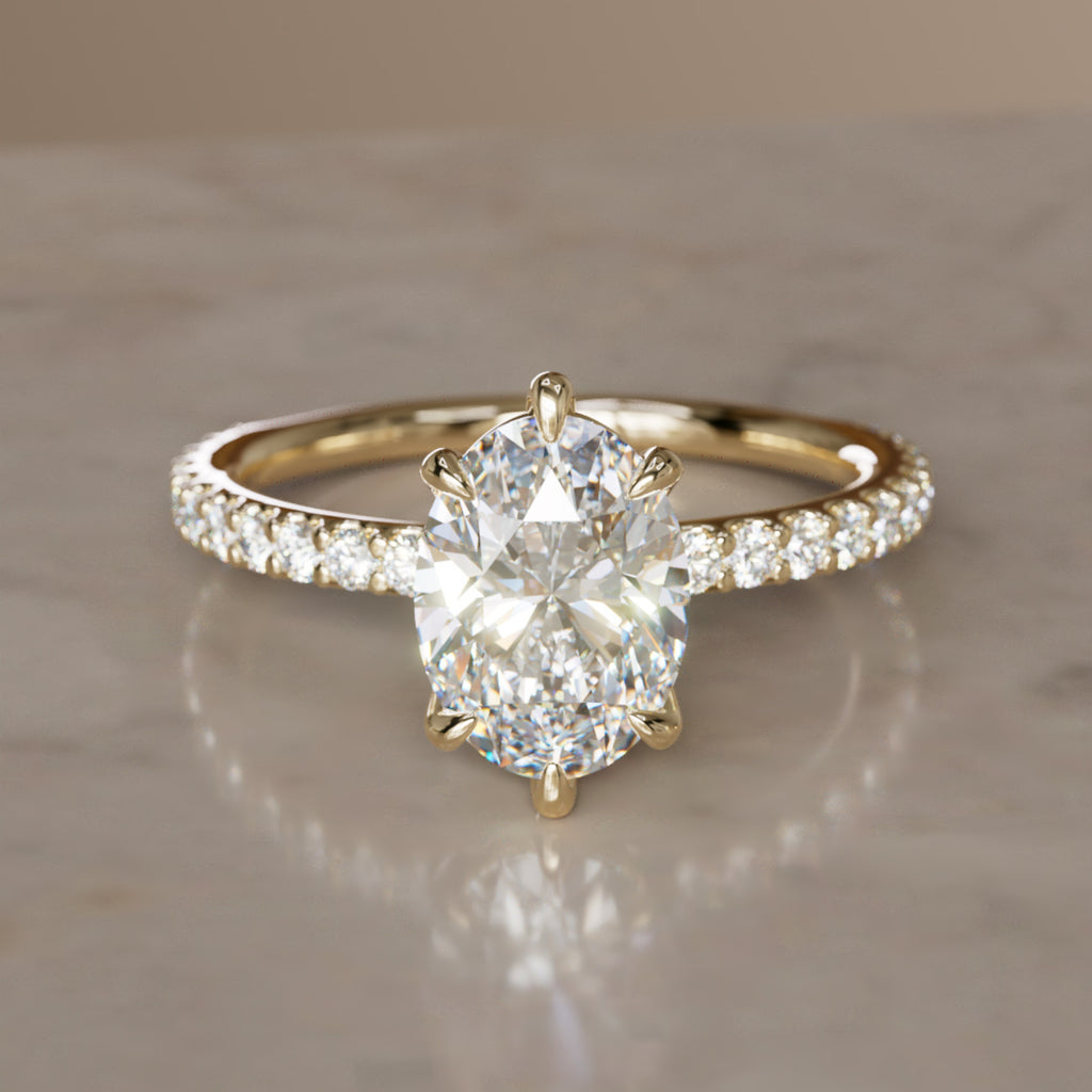 Oval Engagement Ring with Pavé Band and Diamonds By Valley Rose