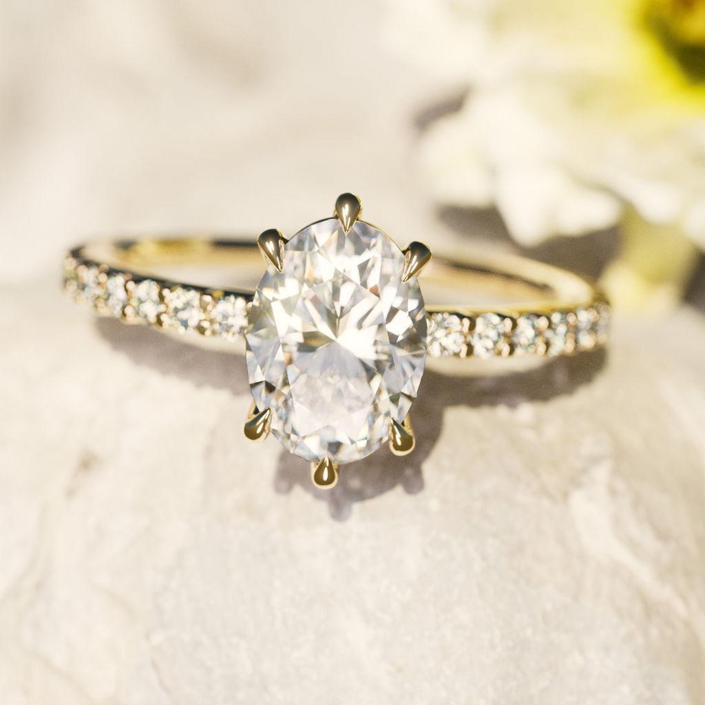 Oval Engagement Ring with Pavé Band and Diamonds By Valley Rose