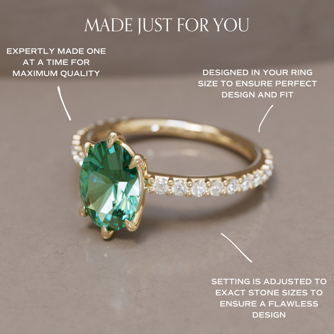 Oval Green Sapphire Engagement Ring Solitaire with Tiny Diamonds By Valley Rose