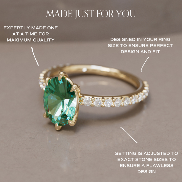 Oval Green Sapphire Engagement Ring Solitaire with Tiny Diamonds By Valley Rose