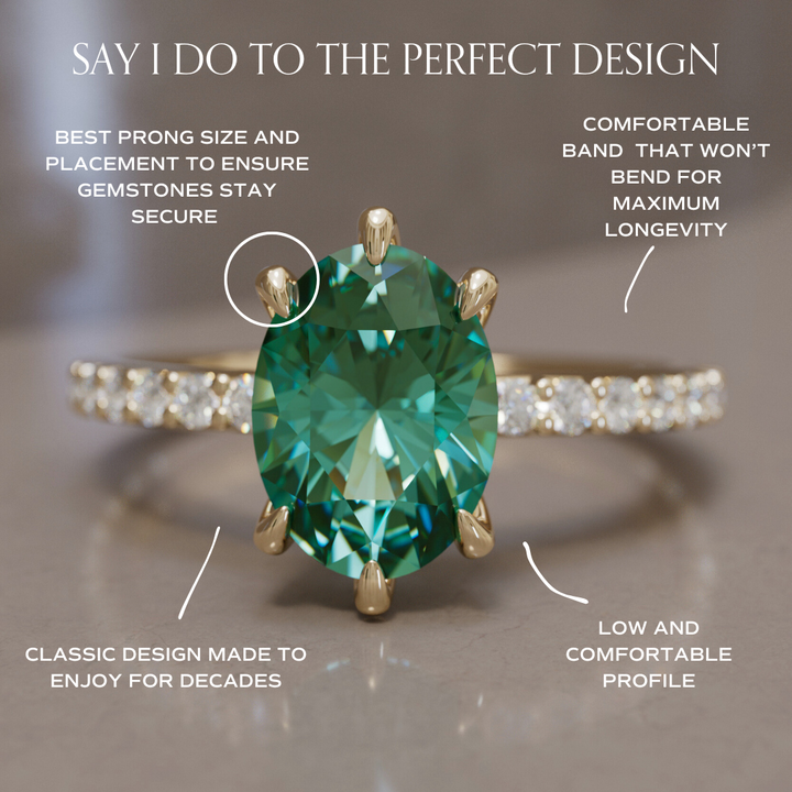 Oval Green Sapphire Engagement Ring Solitaire with Tiny Diamonds By Valley Rose