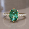 Oval Green Sapphire Engagement Ring Solitaire with Tiny Diamonds By Valley Rose